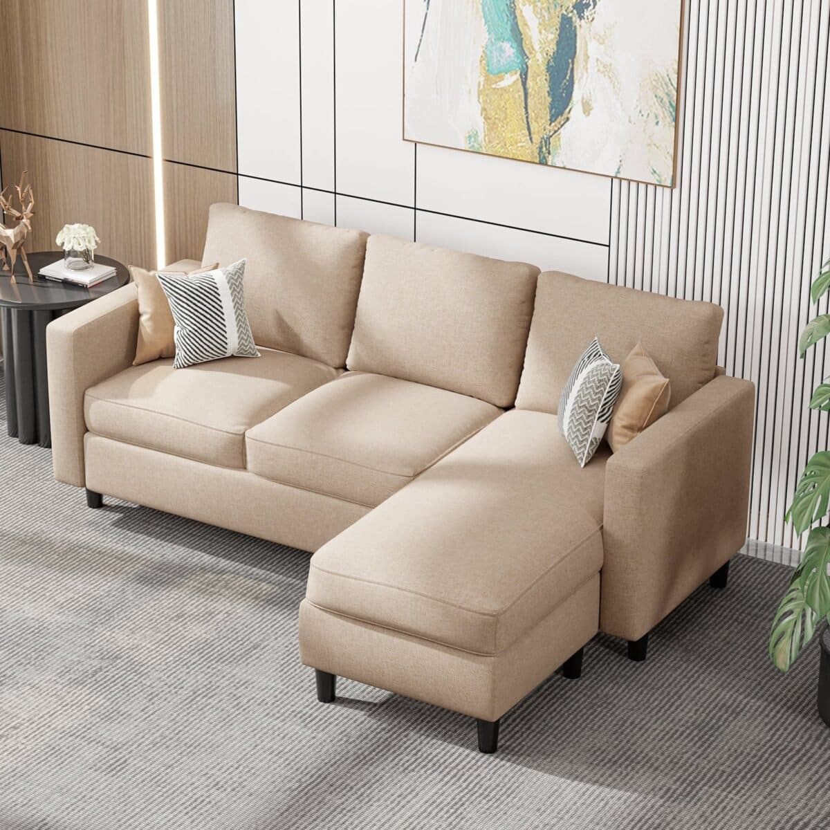 Sectional Sofa Free Combination Sectional Couch Small L-Shaped Linen Fabric Sofa for Living Room