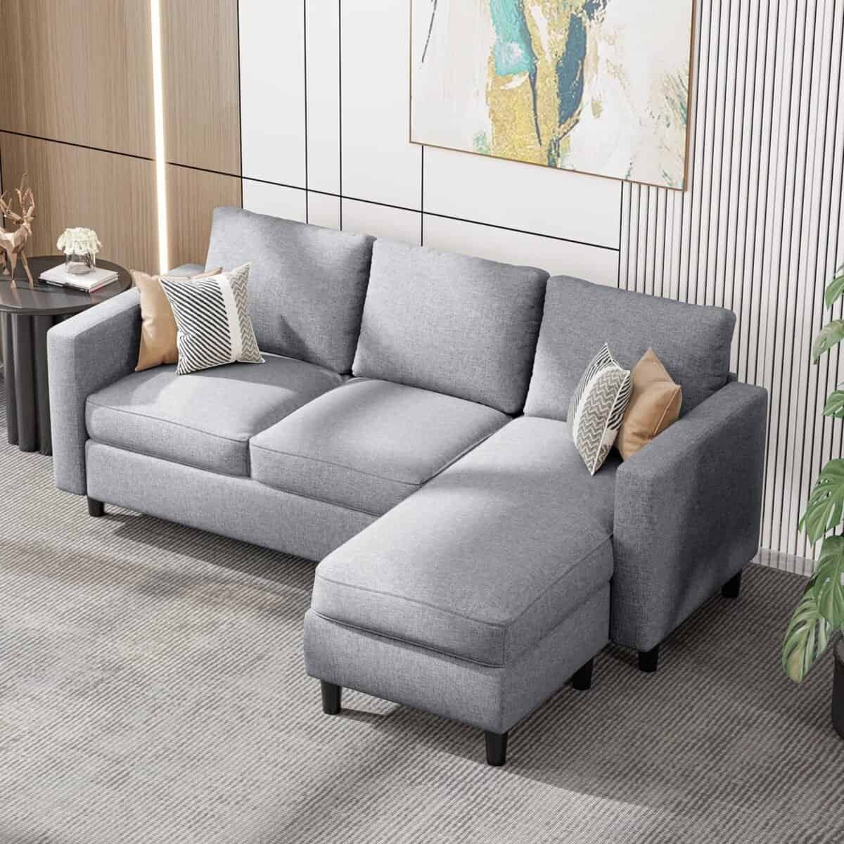 Sectional Sofa Free Combination Sectional Couch Small L-Shaped Linen Fabric Sofa for Living Room