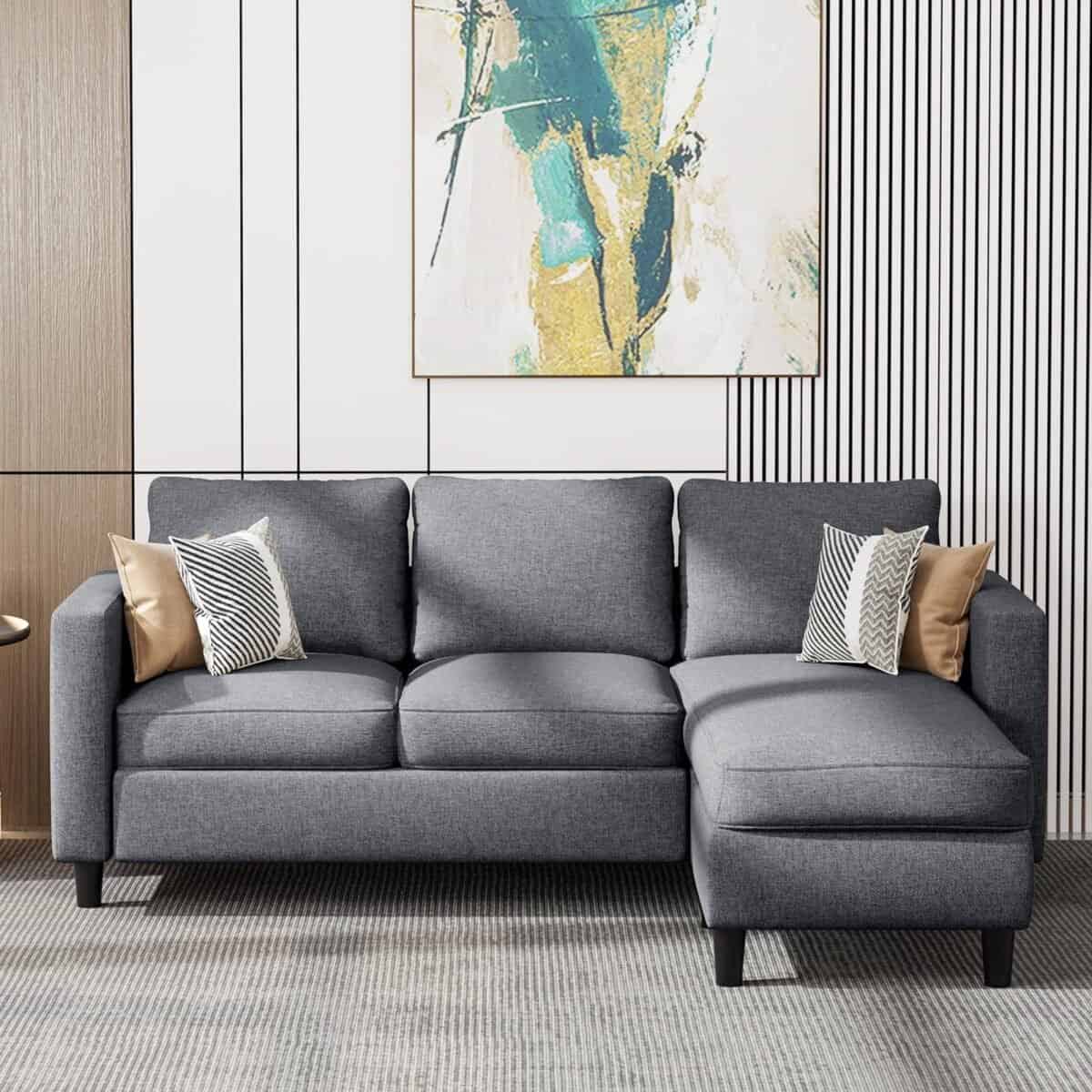 Sectional Sofa Free Combination Sectional Couch Small L-Shaped Linen Fabric Sofa for Living Room