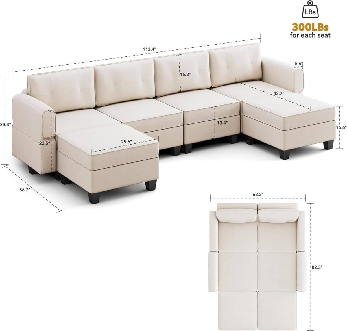 Sectional Couches for Living Room, Modular Sectional U Shaped Sofa with Storage, Oversized Modular Sofa
