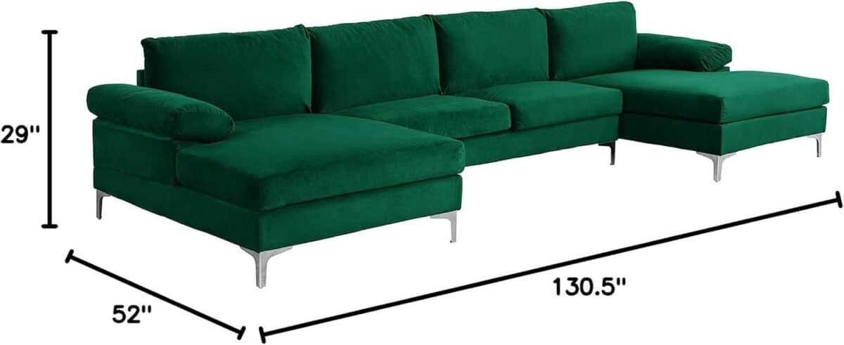 Modern Large Velvet Fabric U-Shape Sectional Sofa, Double Extra Wide Chaise Lounge Couch  Home
