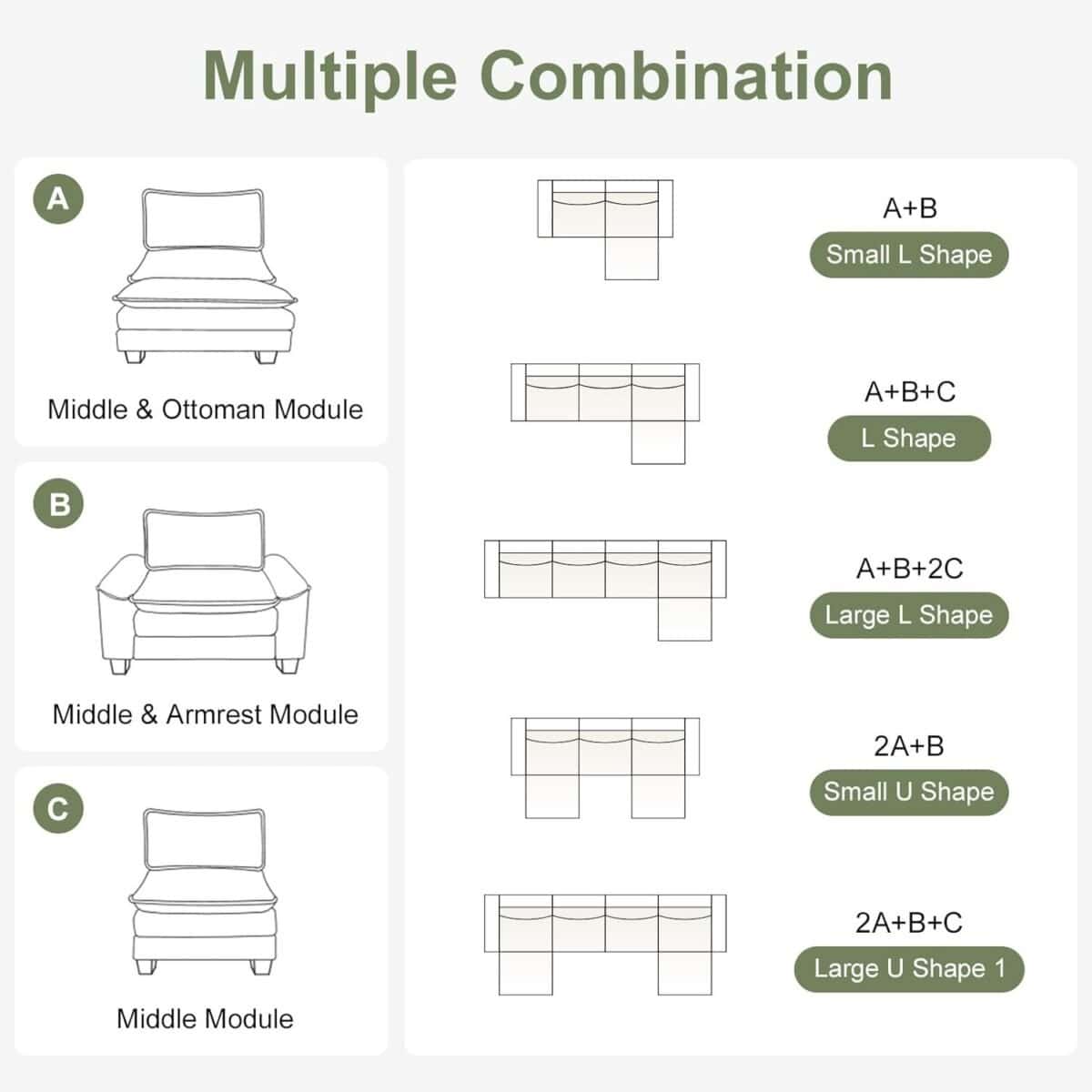 Sofa Modular Deep Seat Sofa Couch with Ottoman, Chenille Sofa Sleeper Comfy Upholstered Furniture for Living Room