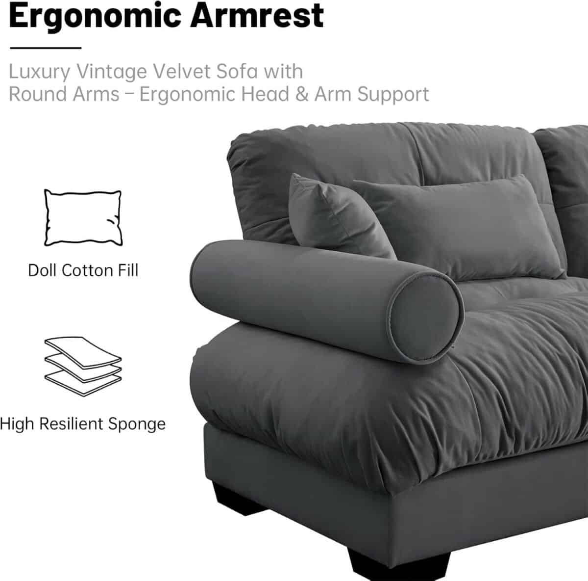 Oversized L Shape Sofa with Movable Ottoman, Convertible Cloud Sectional Couch, Velvet Fluffy Modular Sleeper Sofa