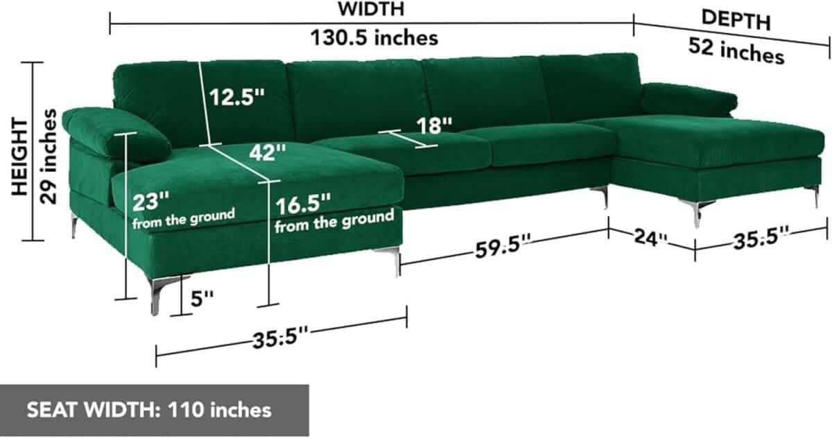 Modern Large Velvet Fabric U-Shape Sectional Sofa, Double Extra Wide Chaise Lounge Couch  Home