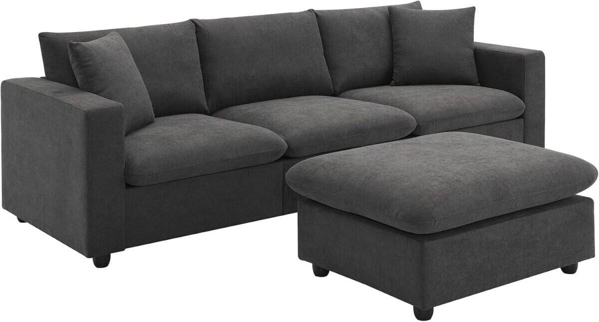 Modern L-shaped sectional sofa with a convertible ottoman and 2 pillows, 4-Seat Couch for Living Room, Sectional sofa for small spaces