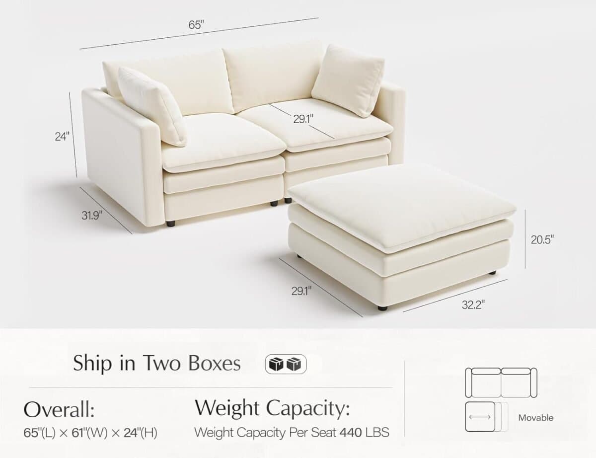 Cloud Couches for Living Room L Shaped Sectional Couch with Ottoman Deep Plush