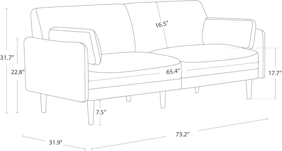 Mid-Century Modern Sofa, Fabric Couch for Living Room with Solid Wood Leg, No-Tools Assembly, 73''W
