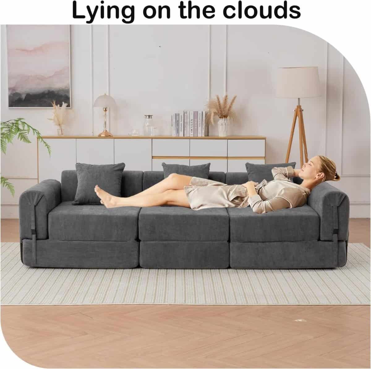 Modular Sectional Sofa,Cloud Corduroy 3 Seat Couch with Storage Pocket,Modern Upholstered Sleeper Sofa