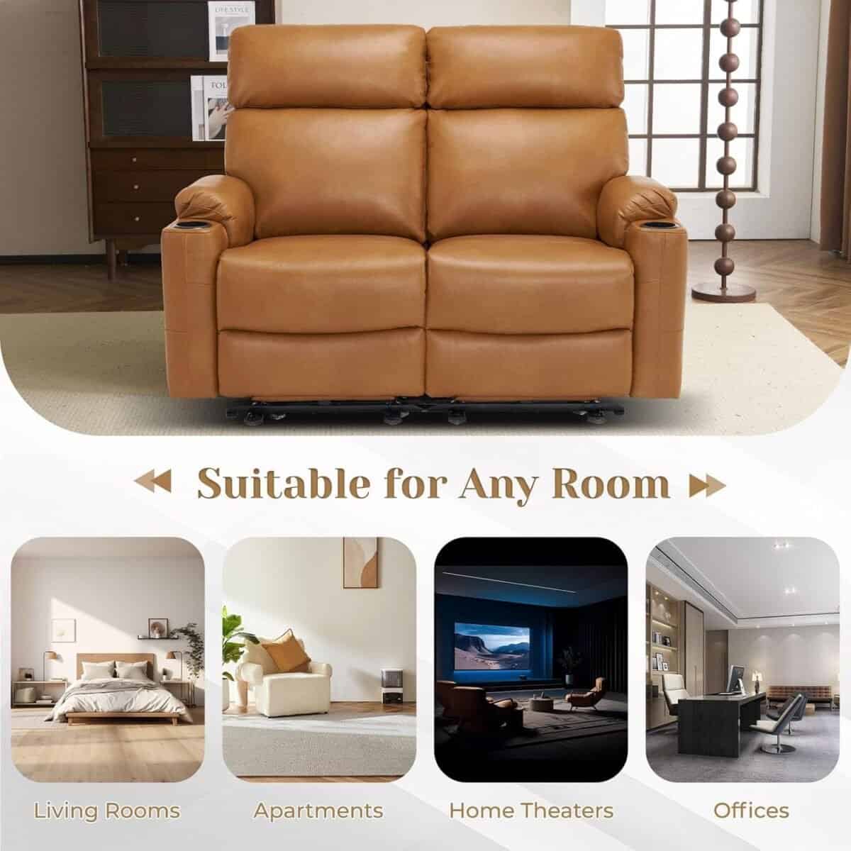 Power Recliner Loveseat, Electric Reclining Sofa with USB & Type-C Ports, Wall Hugger Loveseat Recliner with Extended Footrest