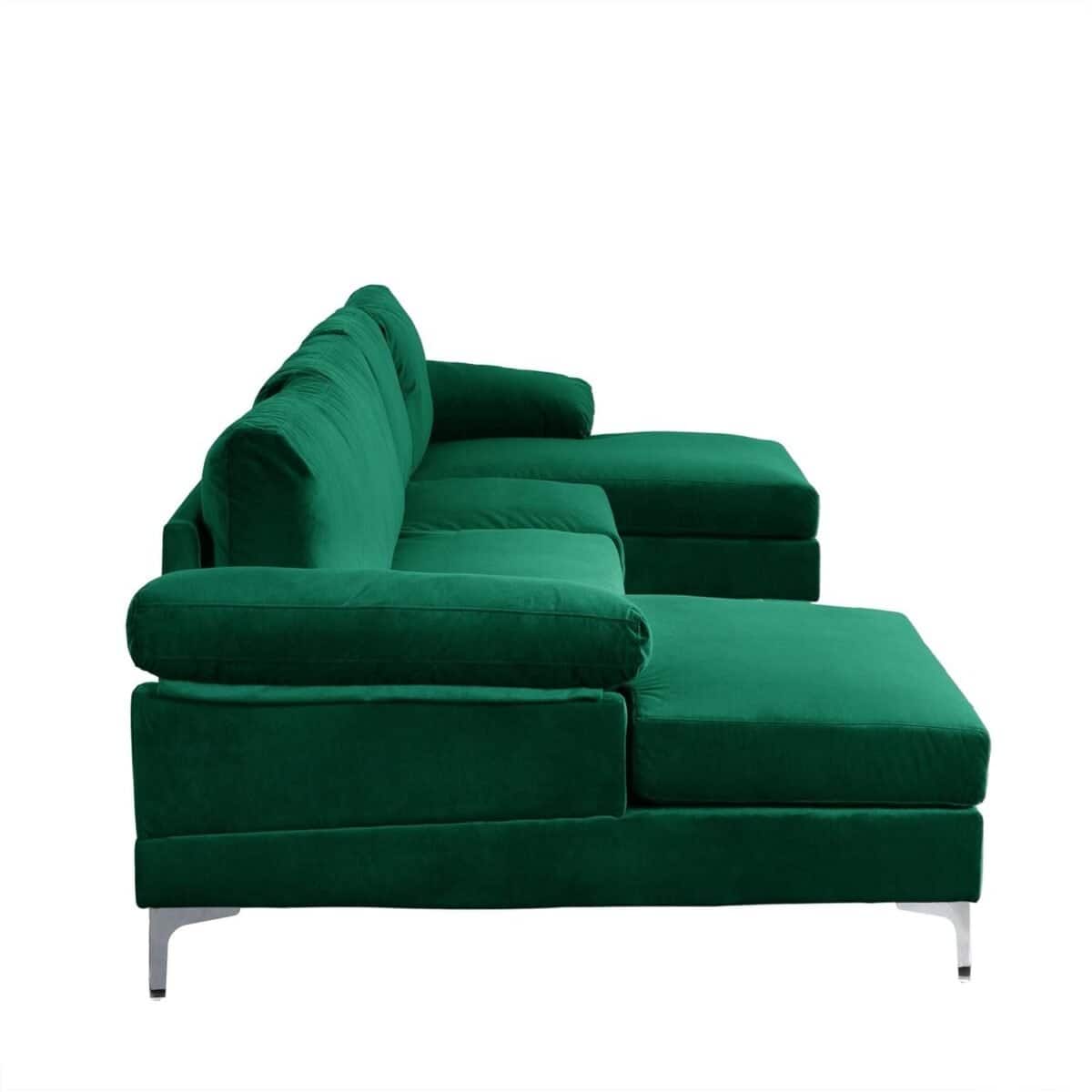 Modern Large Velvet Fabric U-Shape Sectional Sofa, Double Extra Wide Chaise Lounge Couch  Home