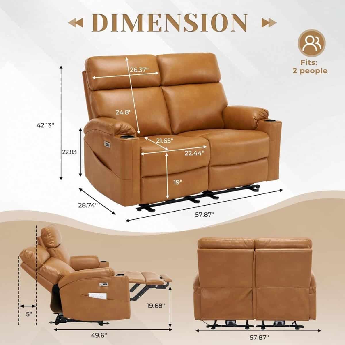 Power Recliner Loveseat, Electric Reclining Sofa with USB & Type-C Ports, Wall Hugger Loveseat Recliner with Extended Footrest