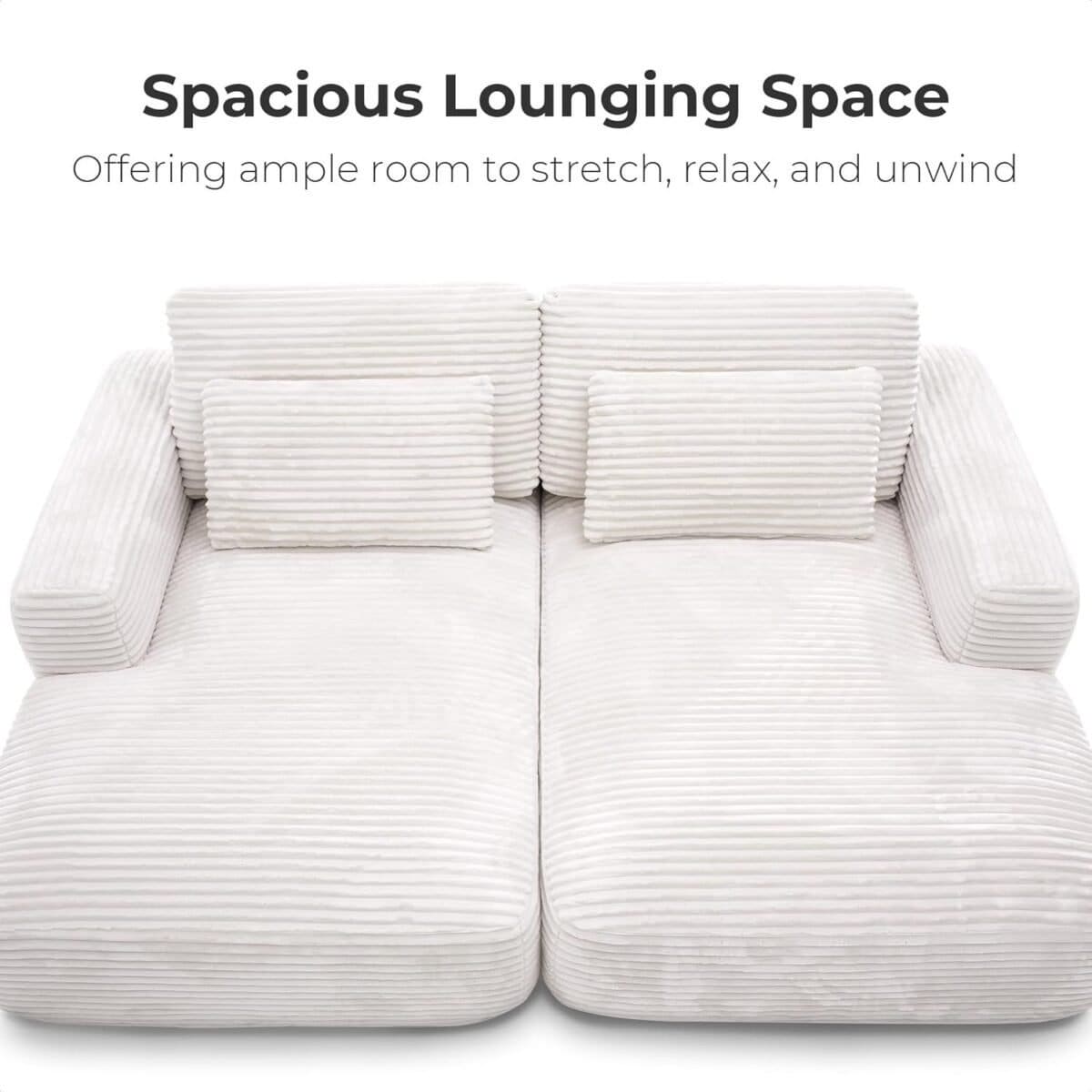 Double Chaise Lounge with Plush Corduroy Upholstery, Oversized Sectional Sofa Bed, Loveseat for Living Room