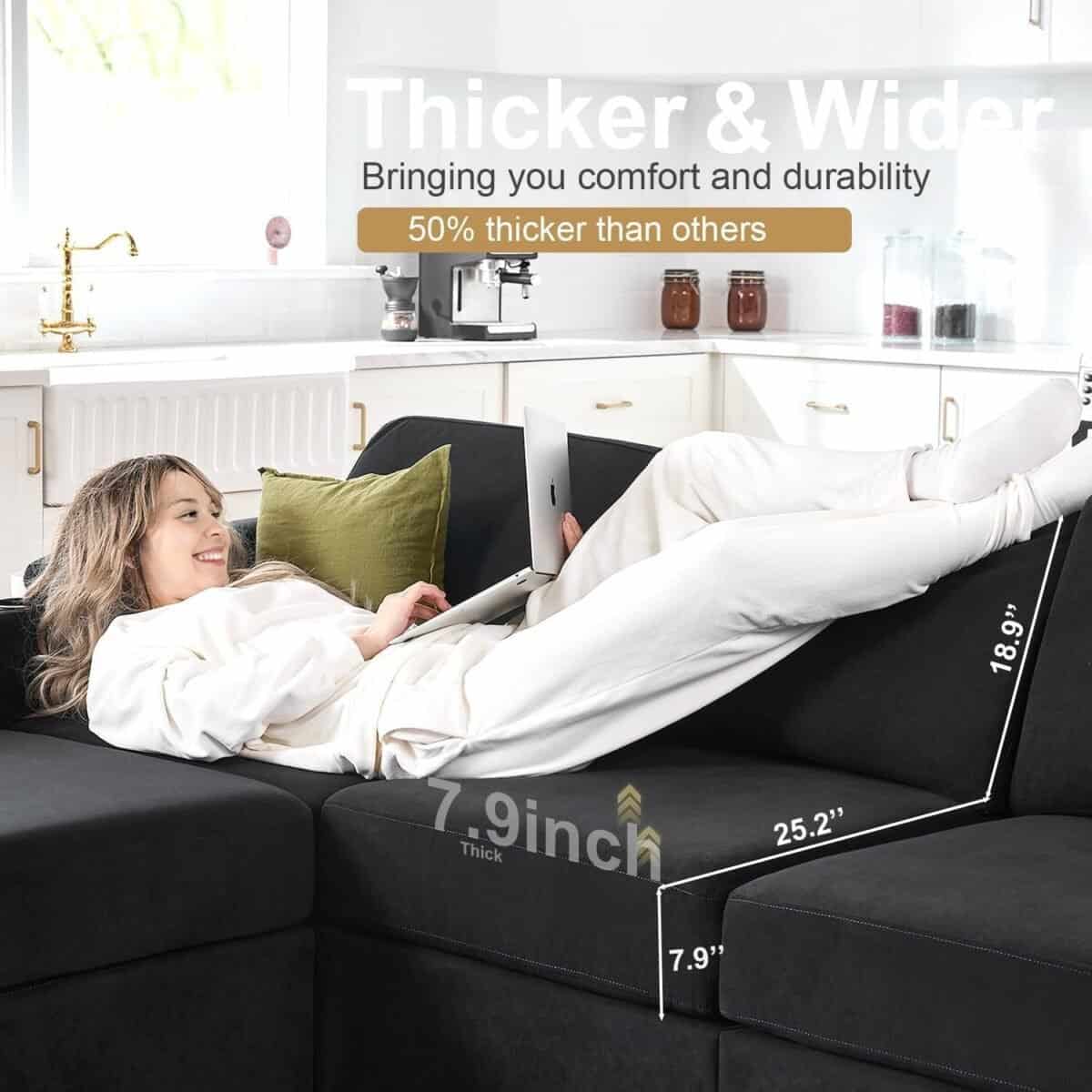 Modular Sectional Sofa Couch for Living Room Velvet Couches Oversized U Shaped Sectional Couch Convertible Sleeper Sofa Chaise Padded Armrests Washable Cover Cup Holder (  8 Seats)
