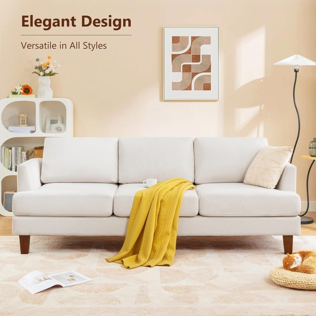 Sofa Couch with Deep Seats,  Mid Century Modern Upholstered Sofa with Armrests, Comfy Couches for Living Room, Bedroom