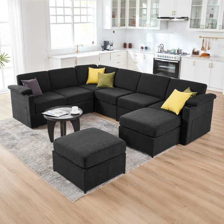 Modular Sectional Sofa Couch for Living Room Velvet Couches Oversized U Shaped Sectional Couch Convertible Sleeper Sofa Chaise Padded Armrests Washable Cover Cup Holder ( 8 Seats)