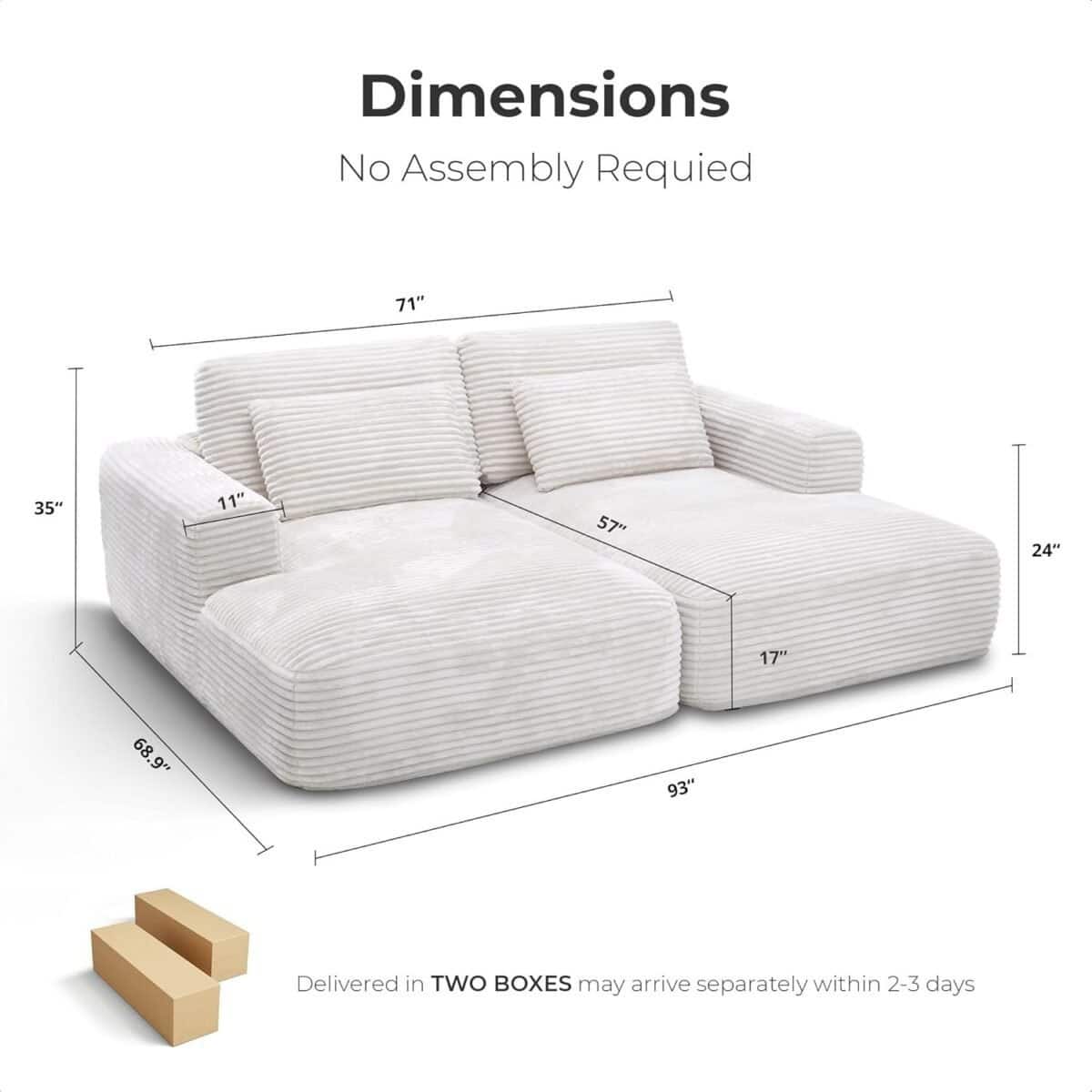 Double Chaise Lounge with Plush Corduroy Upholstery, Oversized Sectional Sofa Bed, Loveseat for Living Room