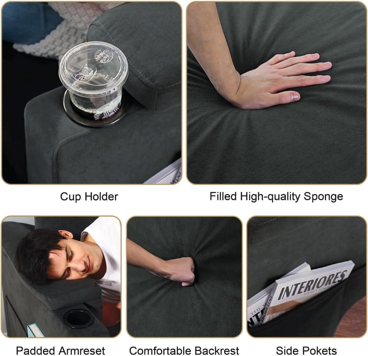 Modular Sectional Sofa Couch for Living Room Velvet Couches Oversized U Shaped Sectional Couch Convertible Sleeper Sofa Chaise Padded Armrests Washable Cover Cup Holder (  8 Seats)