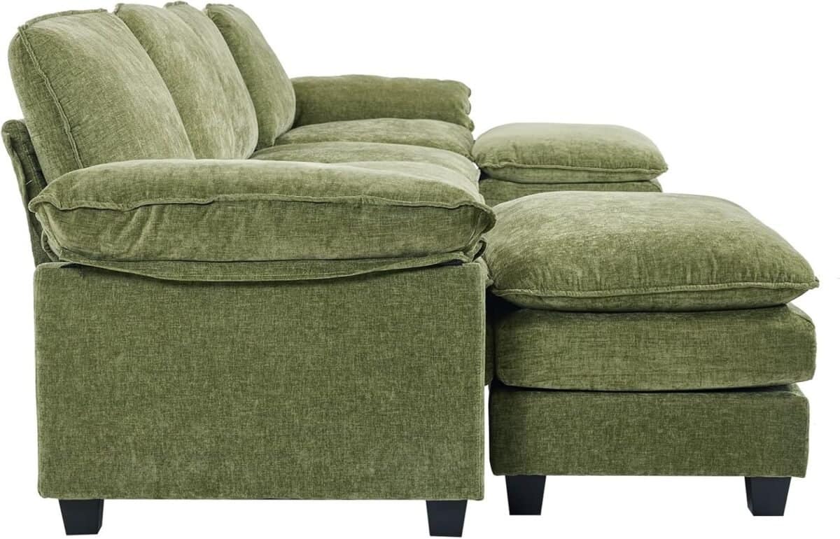 Sofa Modular Deep Seat Sofa Couch with Ottoman, Chenille Sofa Sleeper Comfy Upholstered Furniture for Living Room