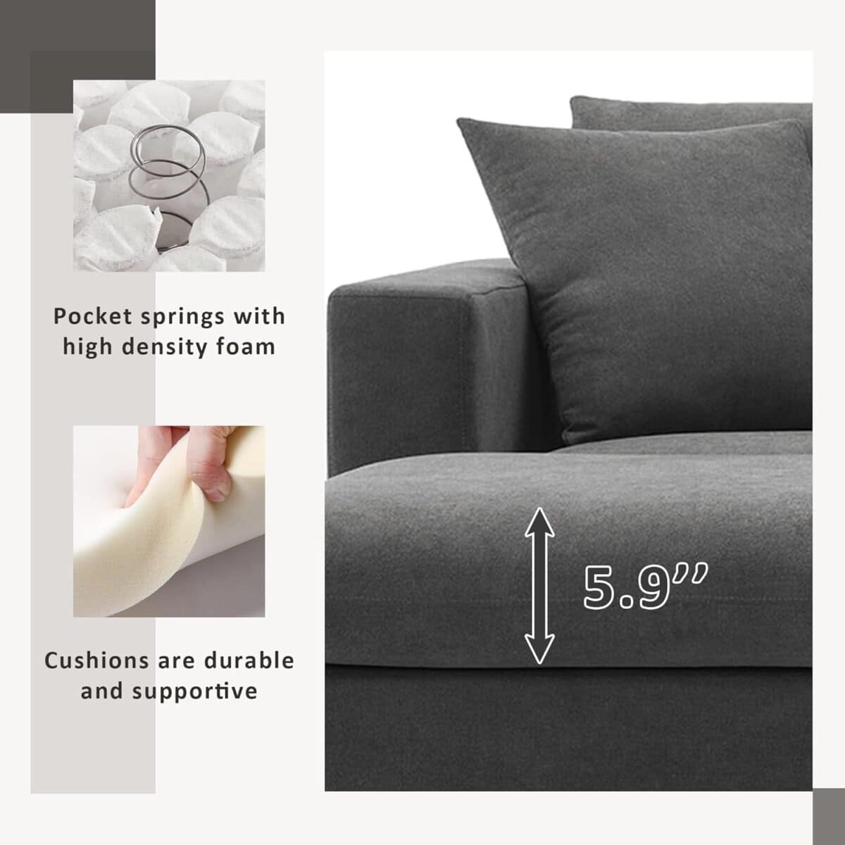 Modern L-shaped sectional sofa with a convertible ottoman and 2 pillows, 4-Seat Couch for Living Room, Sectional sofa for small spaces
