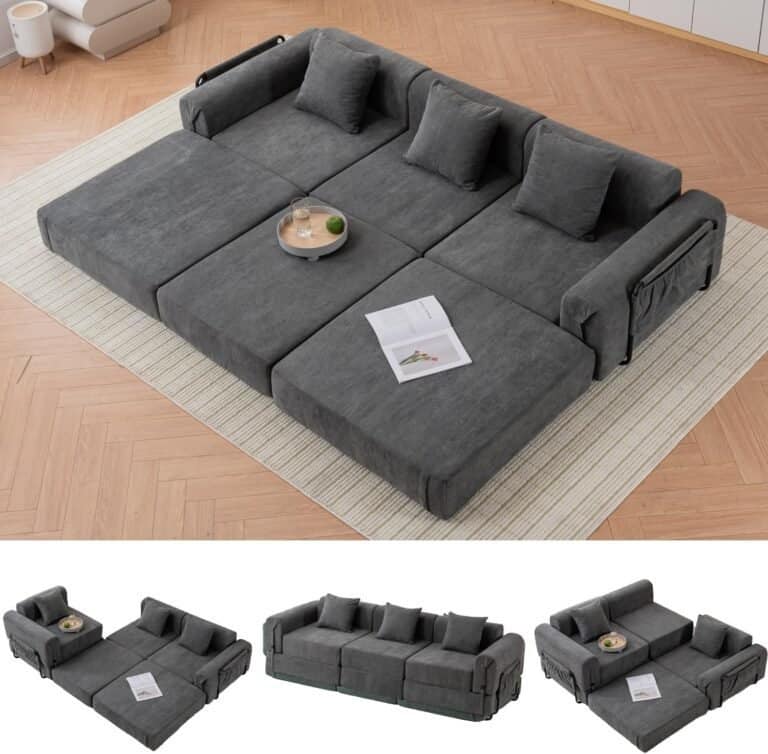 Modular Sectional Sofa,Cloud Corduroy 3 Seat Couch with Storage Pocket,Modern Upholstered Sleeper Sofa