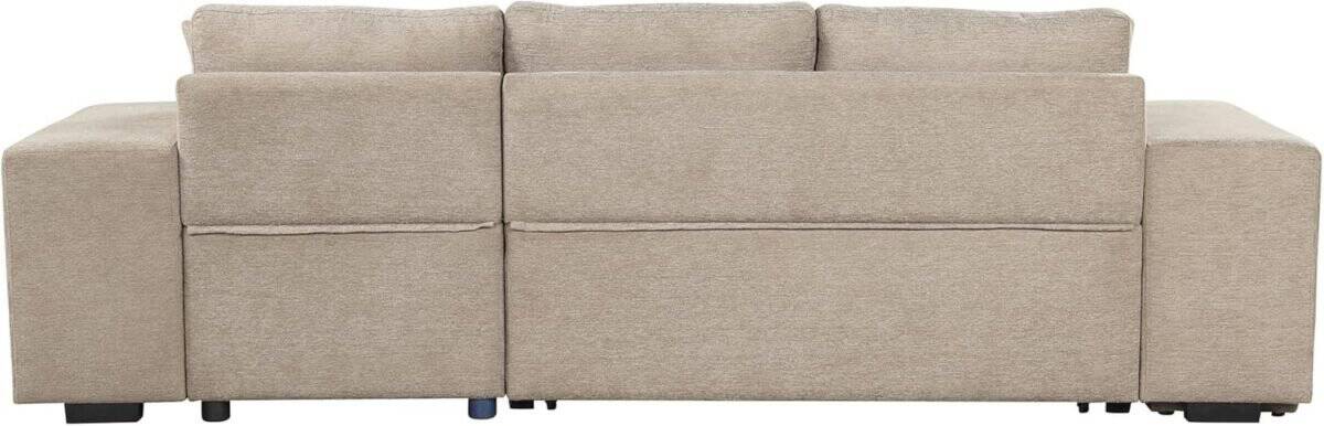 Sectional Sofa with Pull-Out Sleeper Sofa Bed, Chenille 3 Seat Sleeper Sofa with Wheels, Storage Chaise and 2 Stools, Upholstered Couch for Living Room