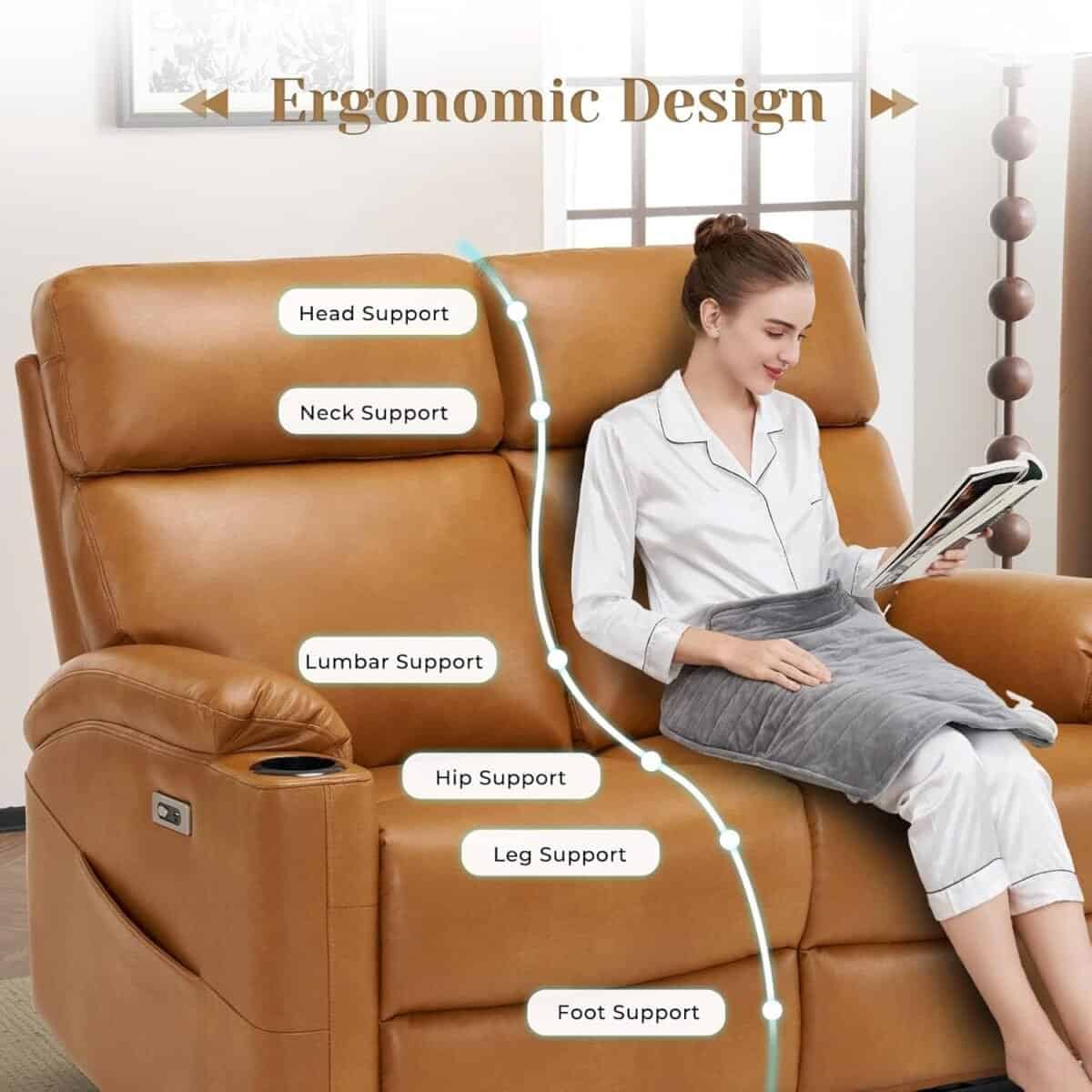 Power Recliner Loveseat, Electric Reclining Sofa with USB & Type-C Ports, Wall Hugger Loveseat Recliner with Extended Footrest