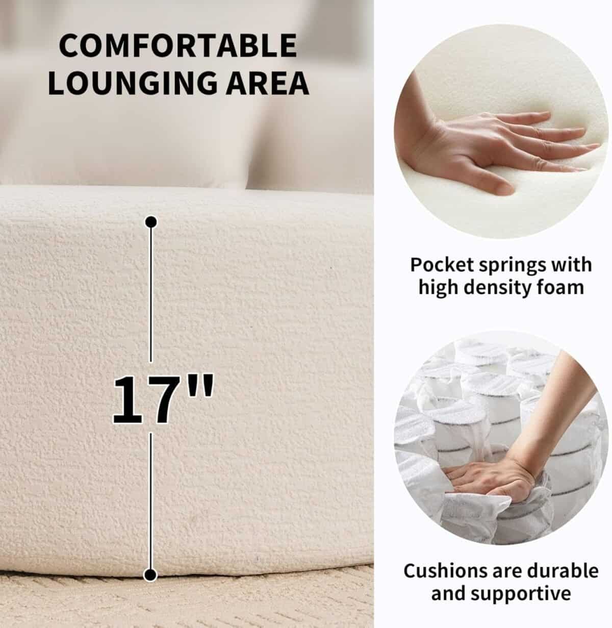Modular Sectional Couches with Pillows, 4 Seater Oversized Upholstered Luxury Plush Cloud Sofa