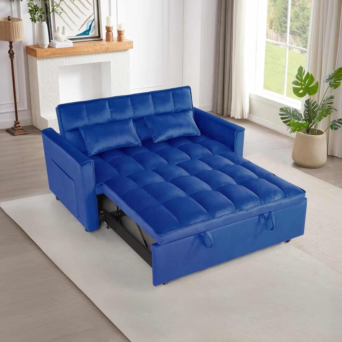 3 in 1 Sleeper Sofa Bed, Sleeper Sofa Couch with Pullout Bed, Convertible Love Seat Sleepers Bed with Side Pocket