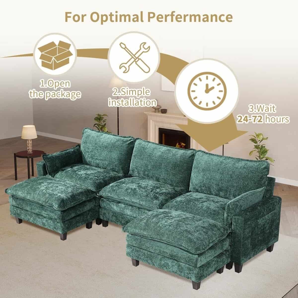 L Shaped Cloud Couch Set for Living Room with Movable Ottoman, 4-Seater Modern Sectional Modular Sofa