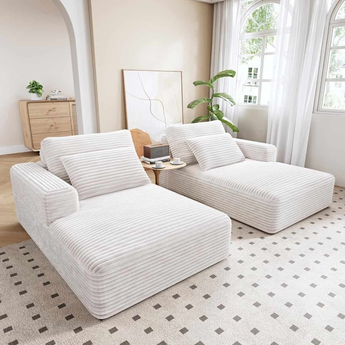 Double Chaise Lounge with Plush Corduroy Upholstery, Oversized Sectional Sofa Bed, Loveseat for Living Room