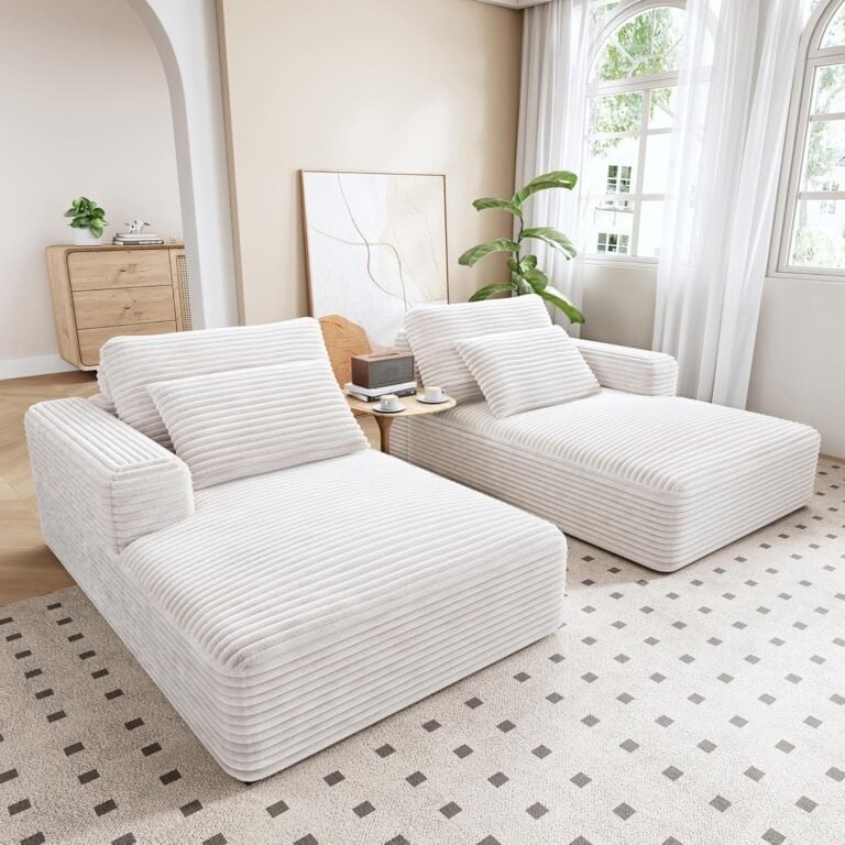 Double Chaise Lounge with Plush Corduroy Upholstery, Oversized Sectional Sofa Bed, Loveseat for Living Room