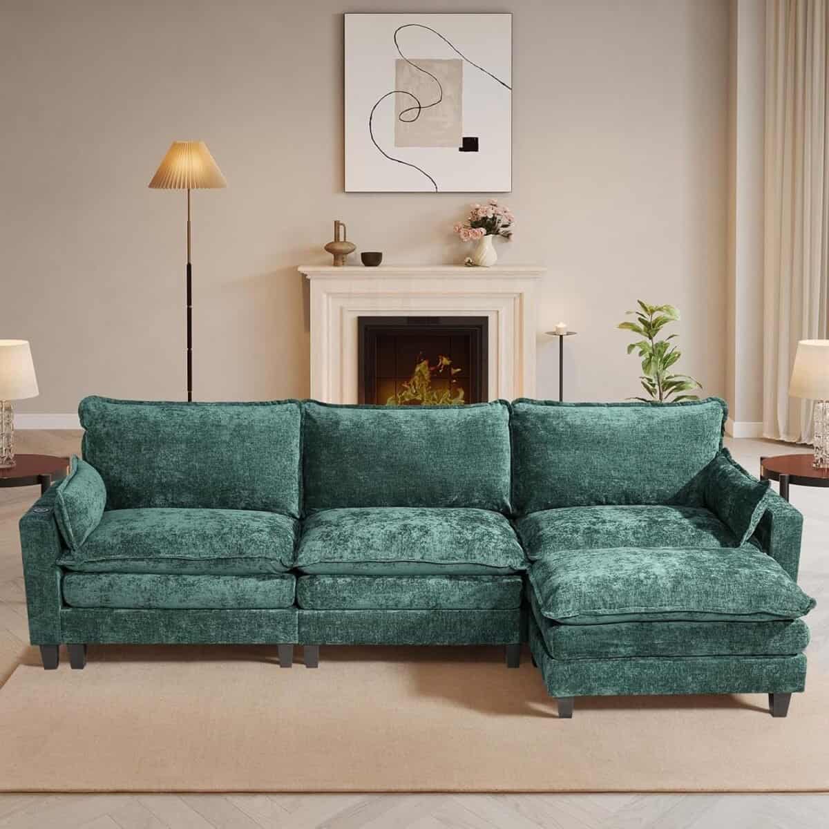 L Shaped Cloud Couch Set for Living Room with Movable Ottoman, 4-Seater Modern Sectional Modular Sofa
