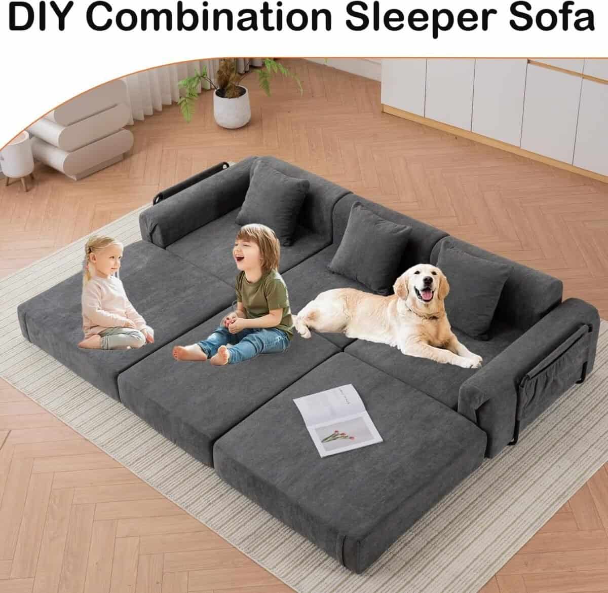 Modular Sectional Sofa,Cloud Corduroy 3 Seat Couch with Storage Pocket,Modern Upholstered Sleeper Sofa