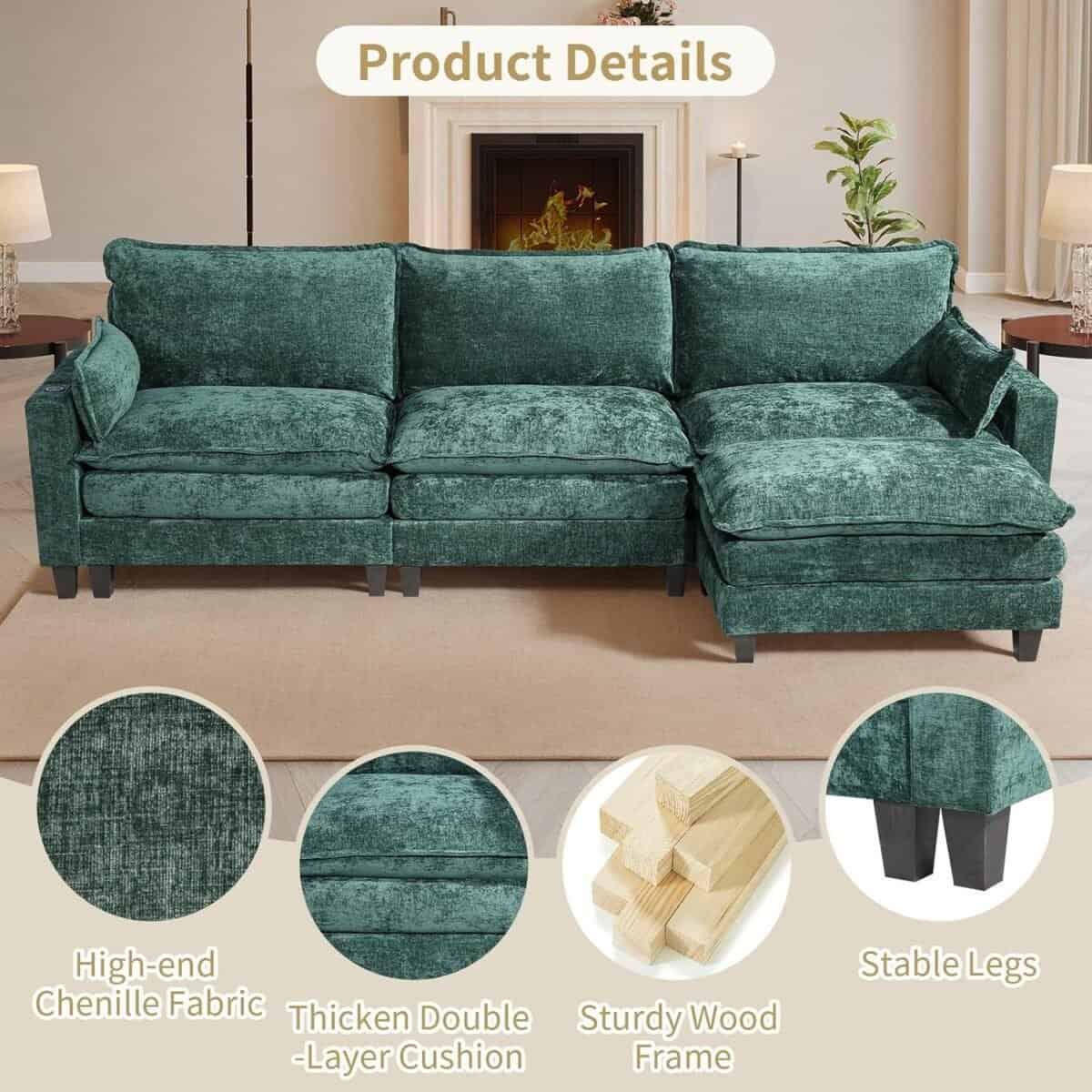 L Shaped Cloud Couch Set for Living Room with Movable Ottoman, 4-Seater Modern Sectional Modular Sofa