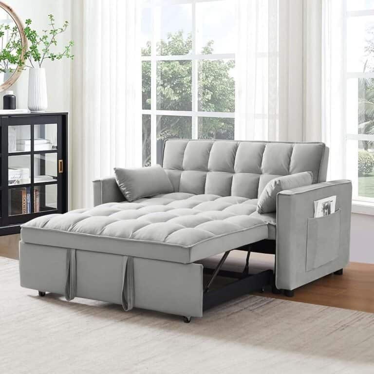 Pull Out Couch Bed Sleeper Sofa, Velvet 3-in-1 loveseat Sofa Bed with Pull-Out Bed, Two Throw Pillows