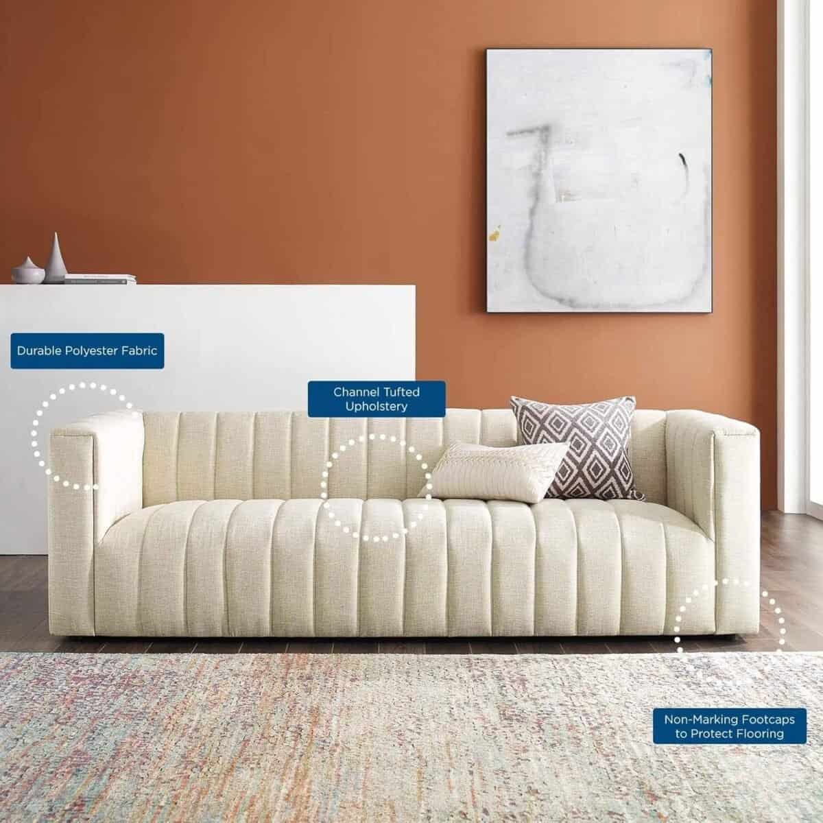 Mid-Century Modern Sofas Tufted Upholstered Sofa – Elegant Vintage Style with Plush Comfort and Sturdy Design