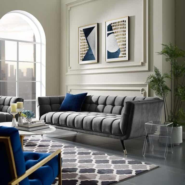 Modway Adept Contemporary Mid-Century Modern Performance Velvet Upholstered Tufted Sofa