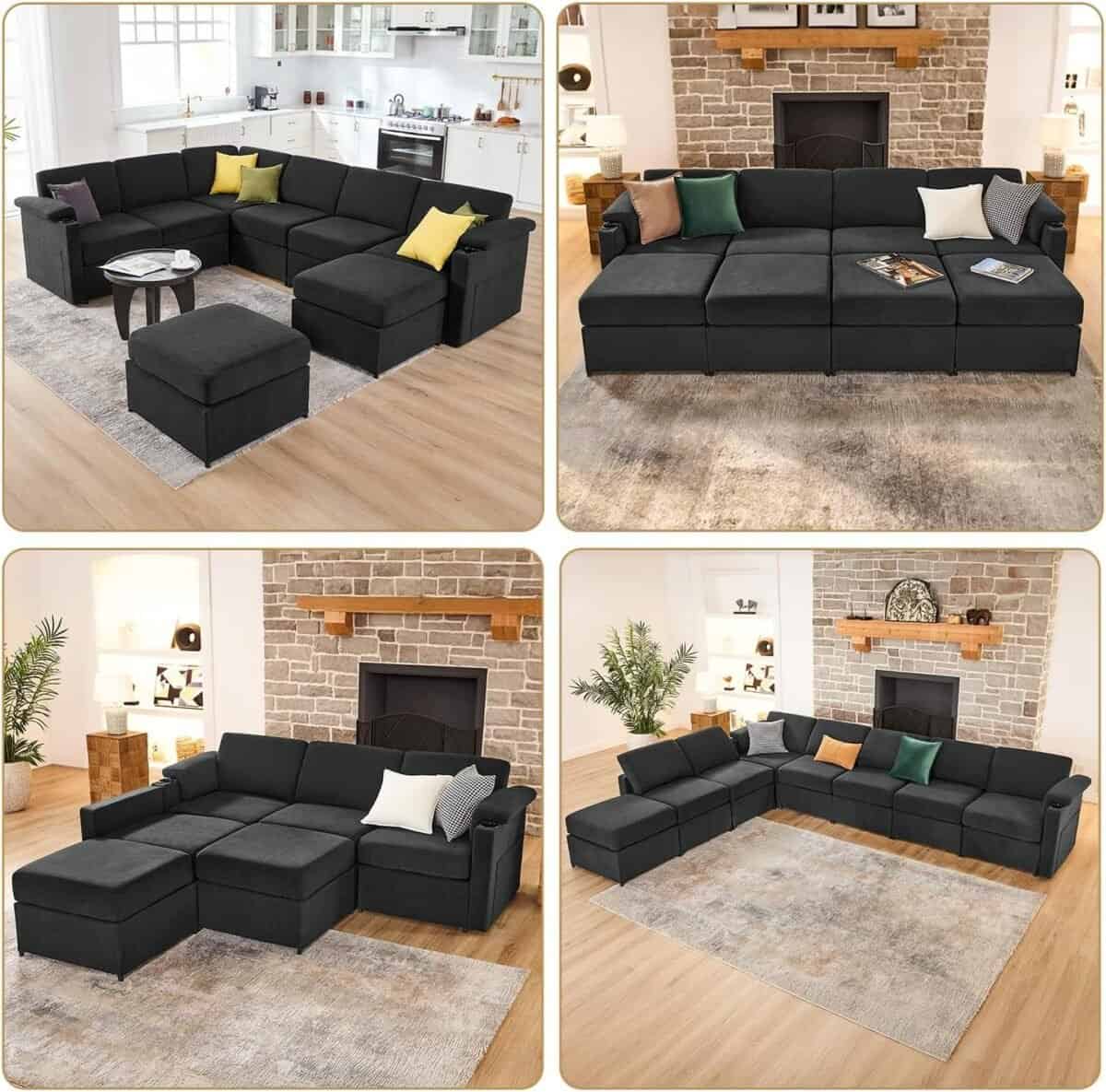 Modular Sectional Sofa Couch for Living Room Velvet Couches Oversized U Shaped Sectional Couch Convertible Sleeper Sofa Chaise Padded Armrests Washable Cover Cup Holder (  8 Seats)