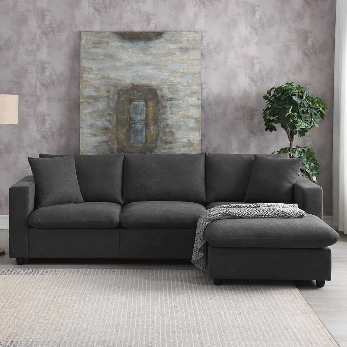 Modern L-shaped sectional sofa with a convertible ottoman and 2 pillows, 4-Seat Couch for Living Room, Sectional sofa for small spaces