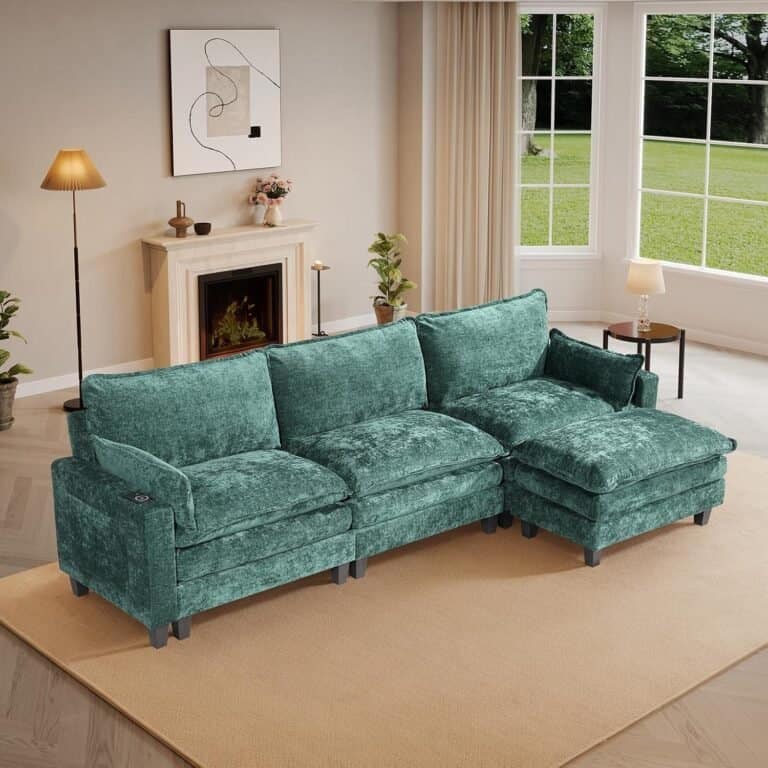 L Shaped Cloud Couch Set for Living Room with Movable Ottoman, 4-Seater Modern Sectional Modular Sofa