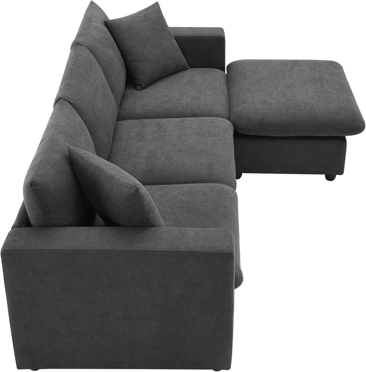 Modern L-shaped sectional sofa with a convertible ottoman and 2 pillows, 4-Seat Couch for Living Room, Sectional sofa for small spaces