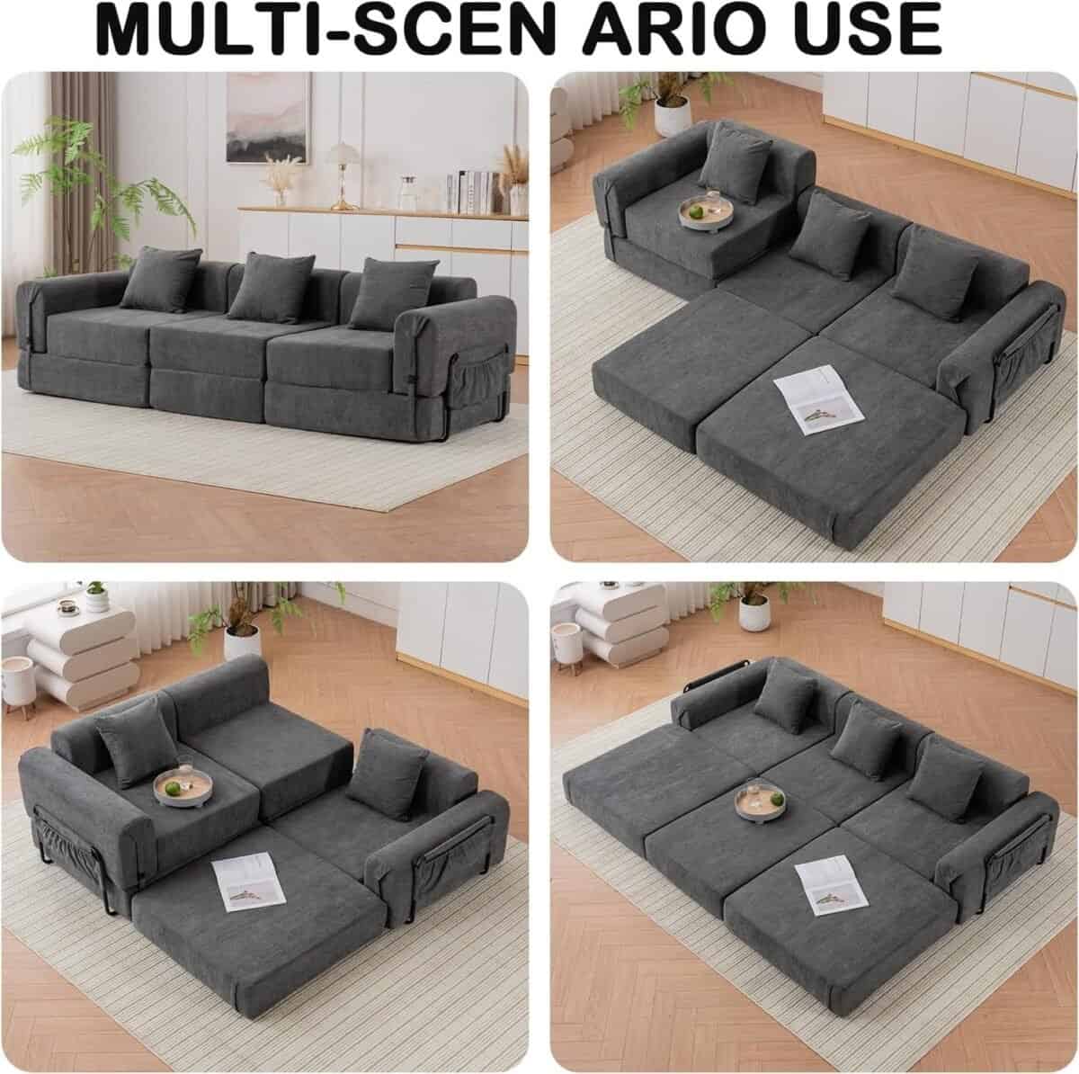 Modular Sectional Sofa,Cloud Corduroy 3 Seat Couch with Storage Pocket,Modern Upholstered Sleeper Sofa