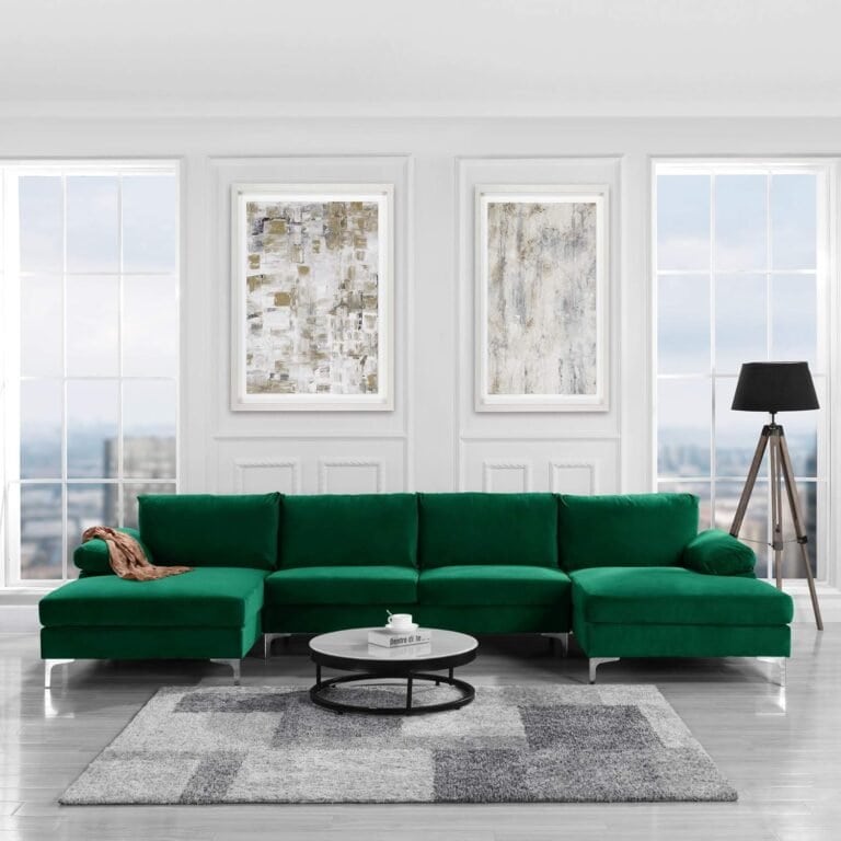 Modern Large Velvet Fabric U-Shape Sectional Sofa, Double Extra Wide Chaise Lounge Couch Home