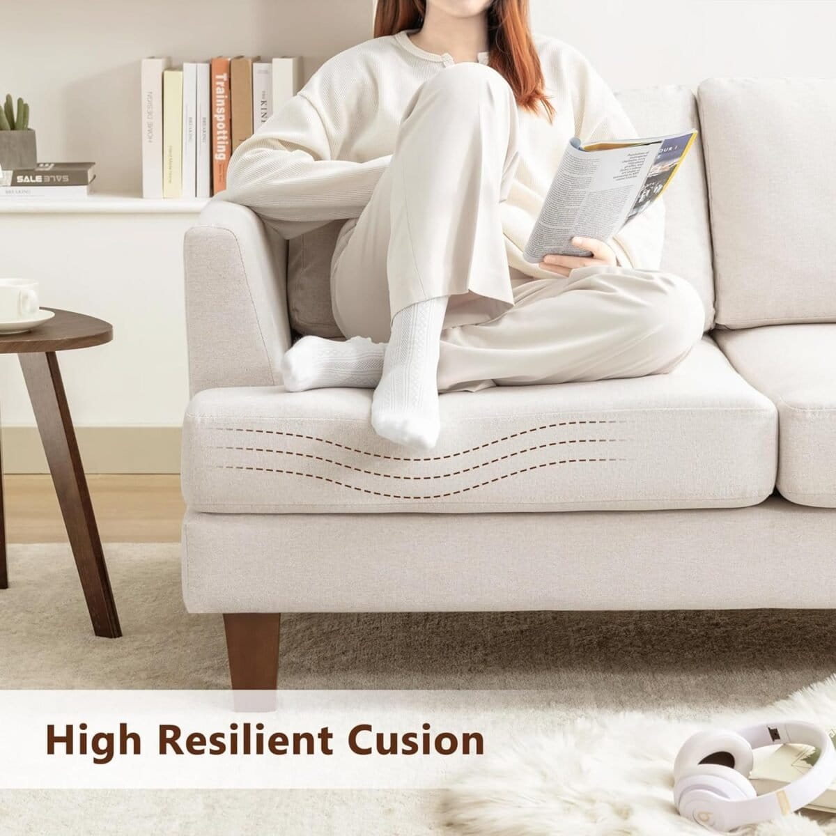 Sofa Couch with Deep Seats,  Mid Century Modern Upholstered Sofa with Armrests, Comfy Couches for Living Room, Bedroom