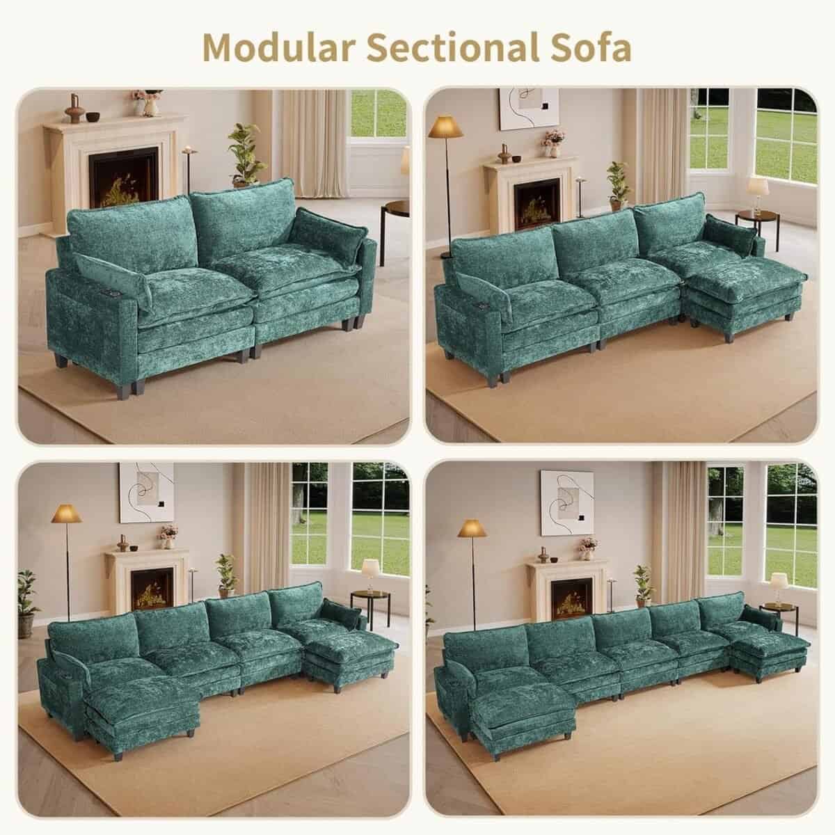 L Shaped Cloud Couch Set for Living Room with Movable Ottoman, 4-Seater Modern Sectional Modular Sofa