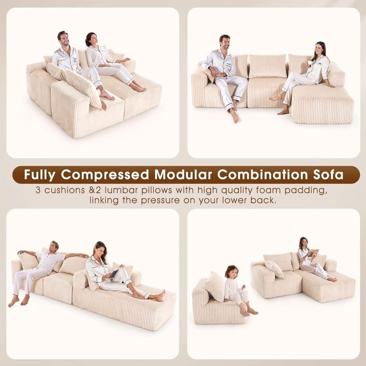 Modular Sectional Sofa with L-Shape Chaise, Cloud Sofa Living Room Bedroom Upholstered Sofa