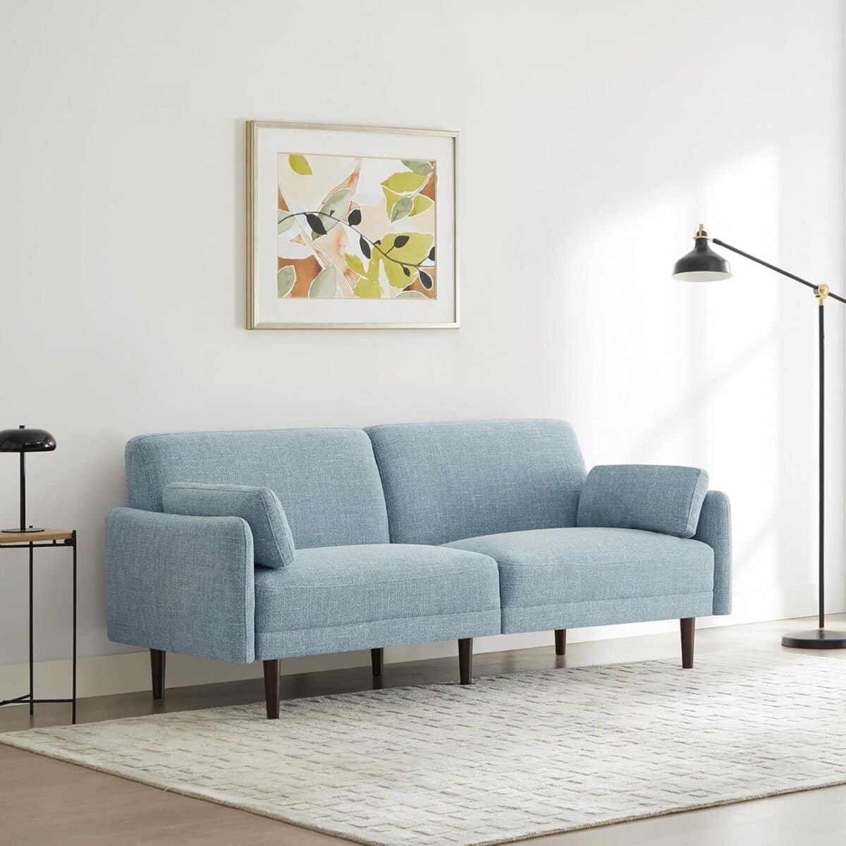 Mid-Century Modern Sofa, Fabric Couch for Living Room with Solid Wood Leg, No-Tools Assembly, 73''W