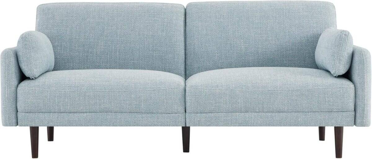 Mid-Century Modern Sofa, Fabric Couch for Living Room with Solid Wood Leg, No-Tools Assembly, 73''W