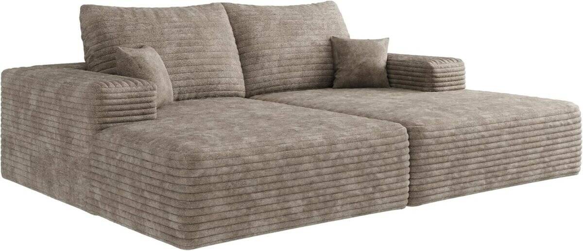 Modern Sofa Bed with Dual Sleeper and Chaise Lounge, Plush Corduroy Fabric, Camel Color