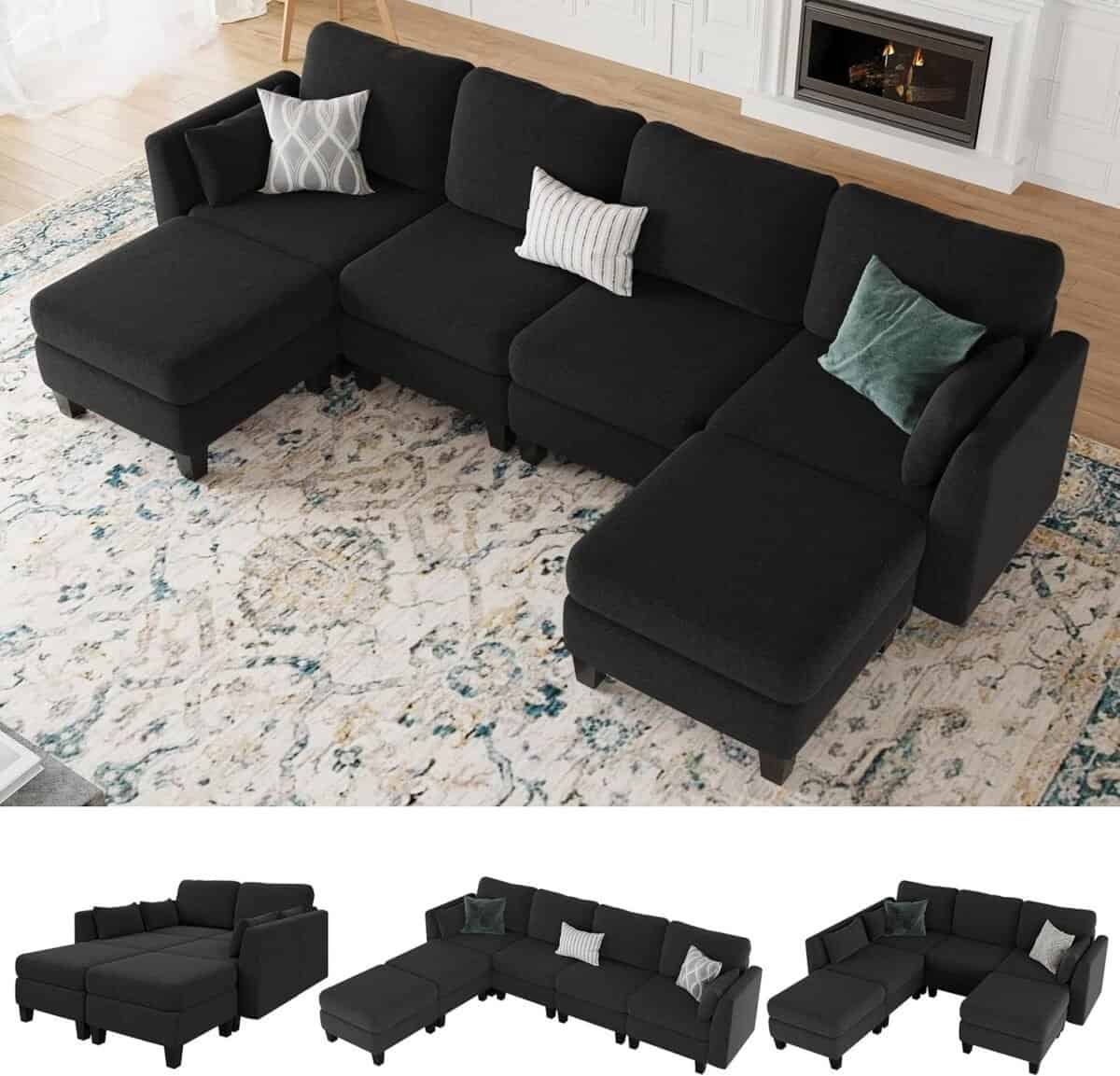 Modular Sectional Sofa, Convertible U Shaped Sofa Couch with High Density Memory Foam, 6 Seat Comfy Modular Sofa Couch